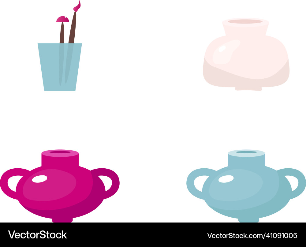 Pots flat color objects set Pots flat color objects set vector image