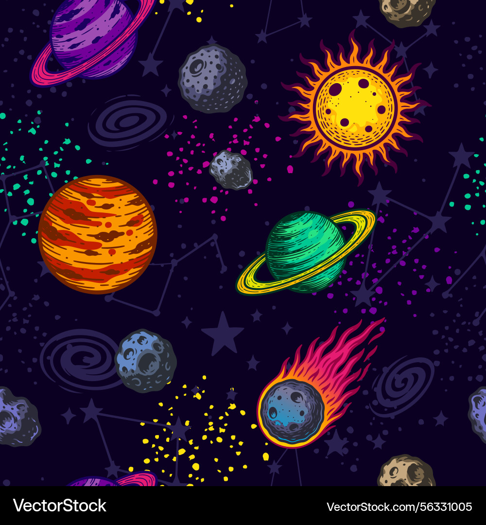 Seamless space pattern with planets Seamless space pattern with planets vector image