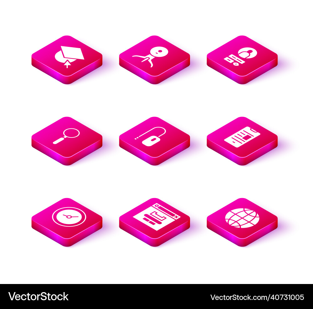 Set clock browser window magnifying glass Set clock browser window magnifying glass vector image