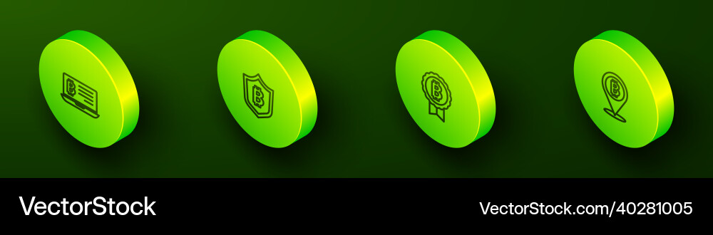 Set isometric line mining bitcoin from laptop Set isometric line mining bitcoin from laptop vector image