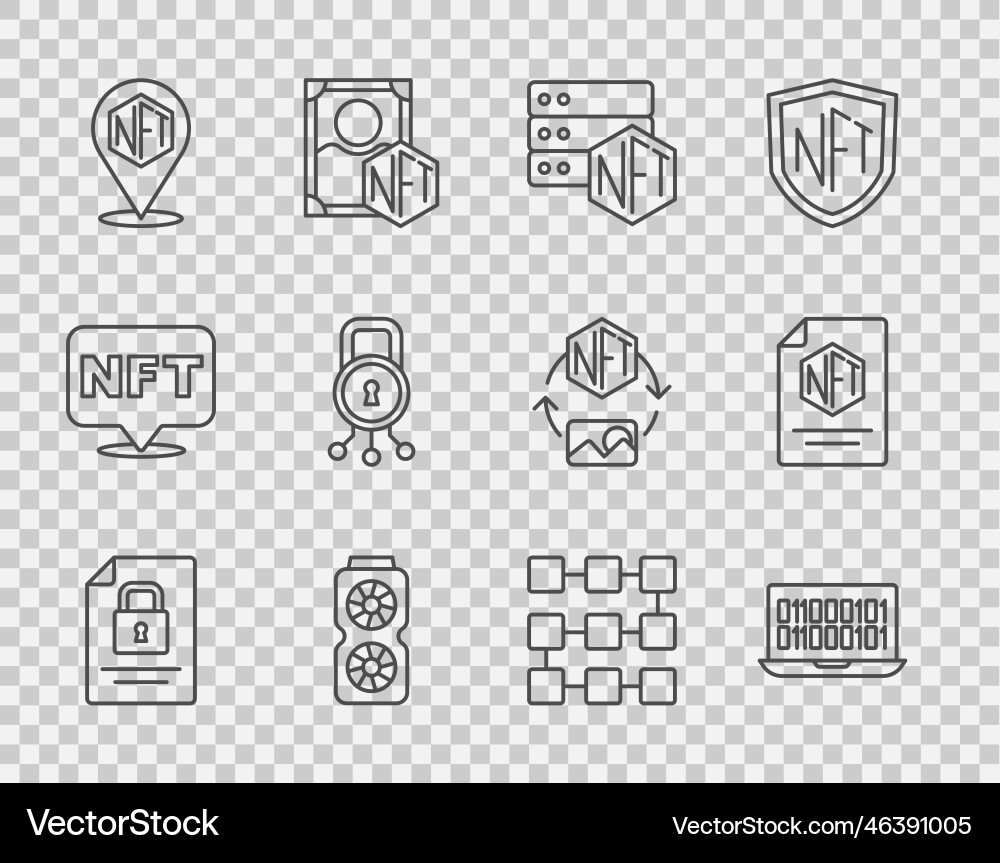 Set line document and lock binary code nft Set line document and lock binary code nft vector image