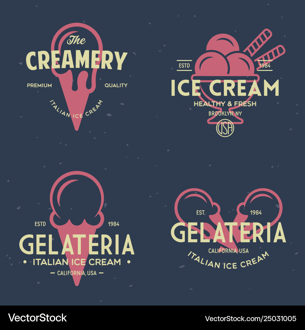 Set vintage ice cream shop logo badges Set vintage ice cream shop logo badges vector image