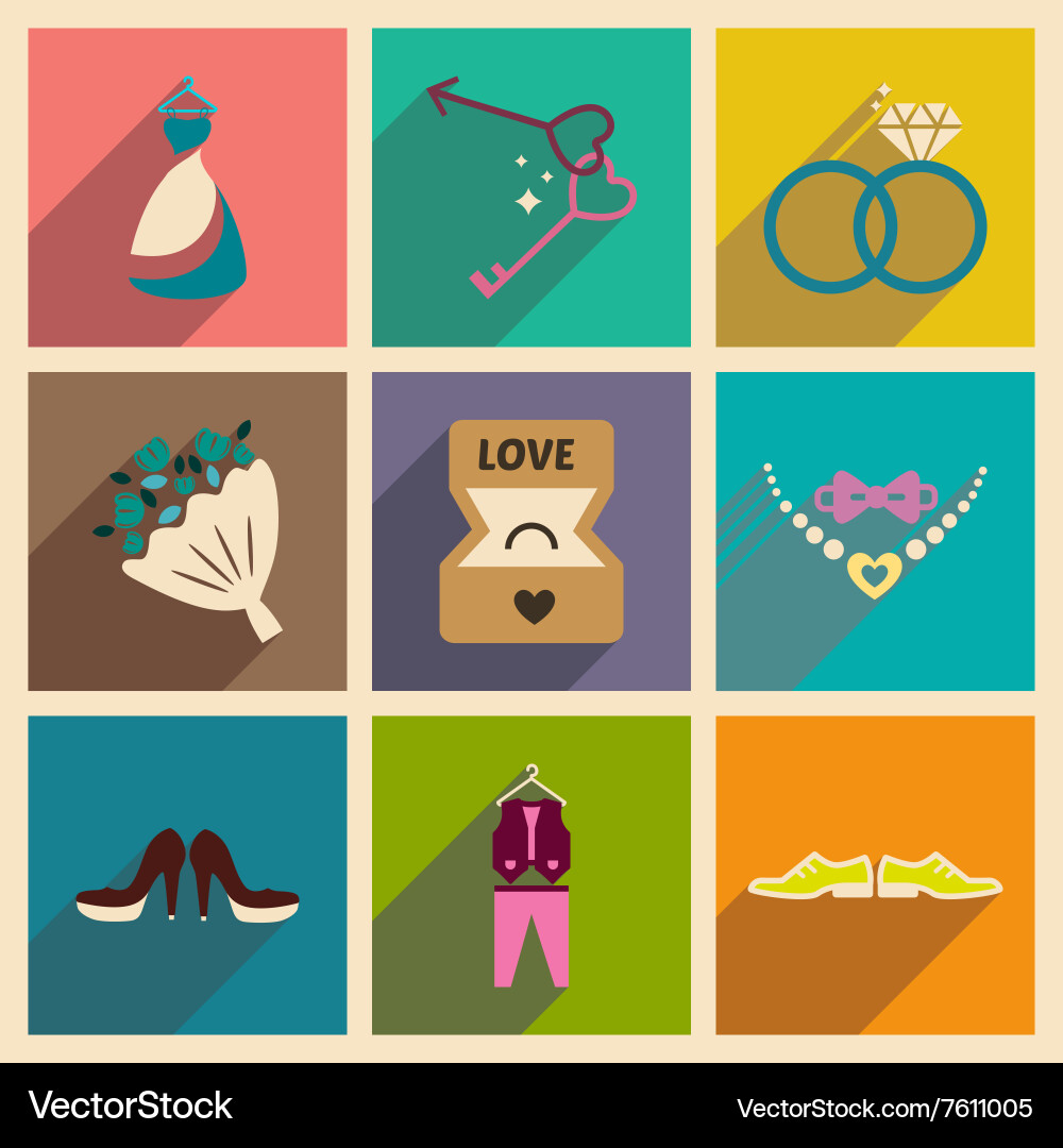 Set von flachen Web-Icons mit langen Schatten Hochzeit Vektorbild