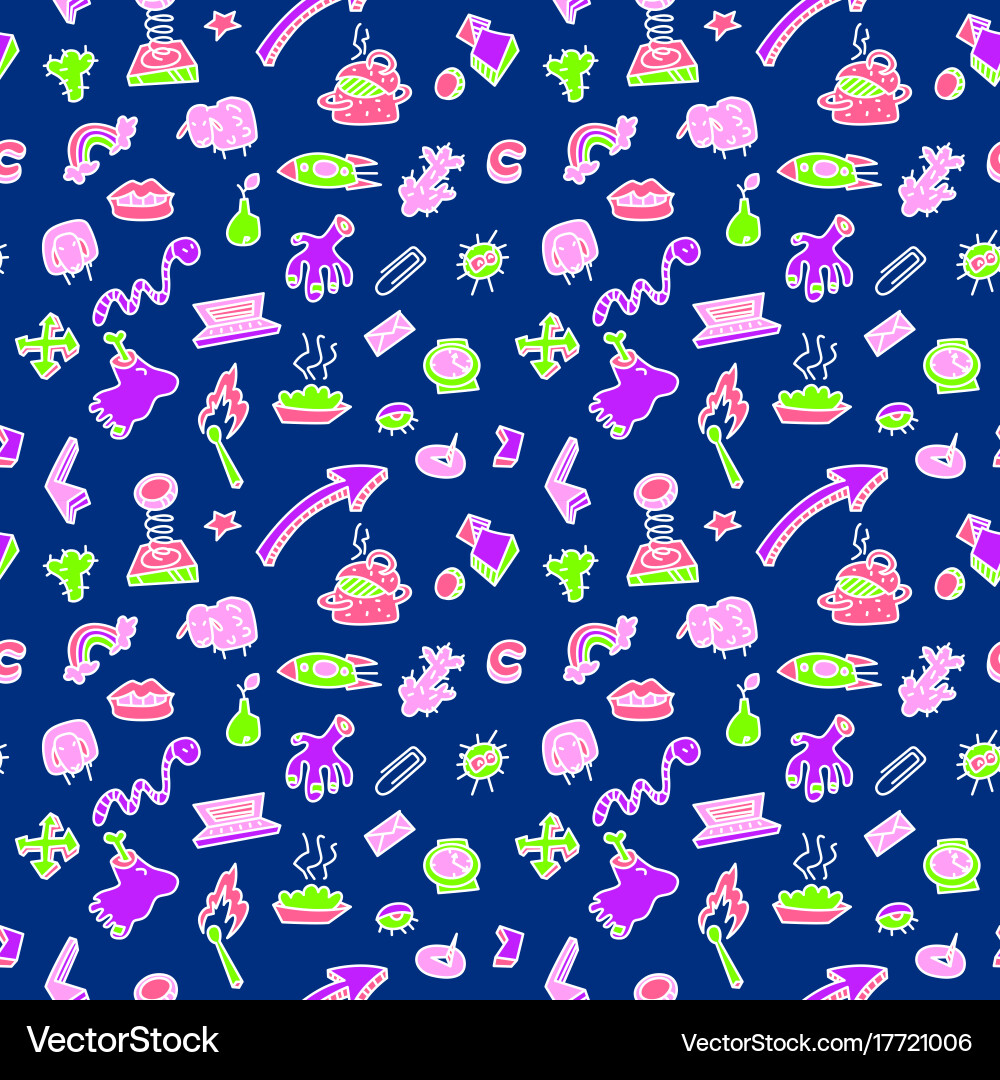 Abstract seamless pattern with many items Vector Image