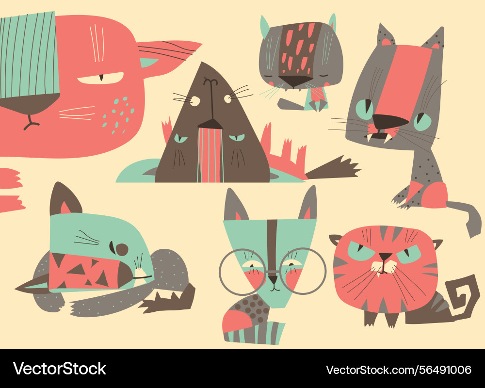 Cats characters with abstract colorful decorative Vector Image