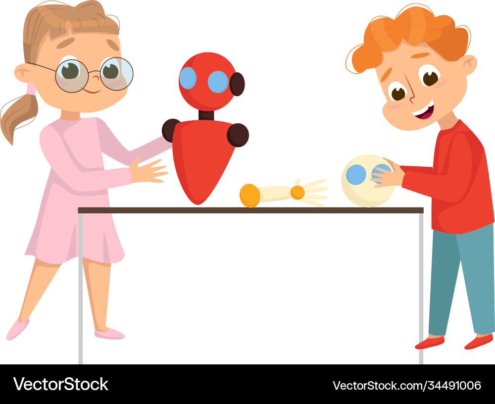 Cute girl and boy creating programming smart Cute girl and boy creating programming smart vector image