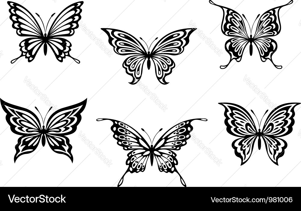 Elegante schwarze Schmetterling Set Vektorbild