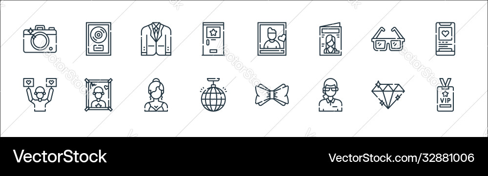 Fame line icons linear set quality Fame line icons linear set quality vector image