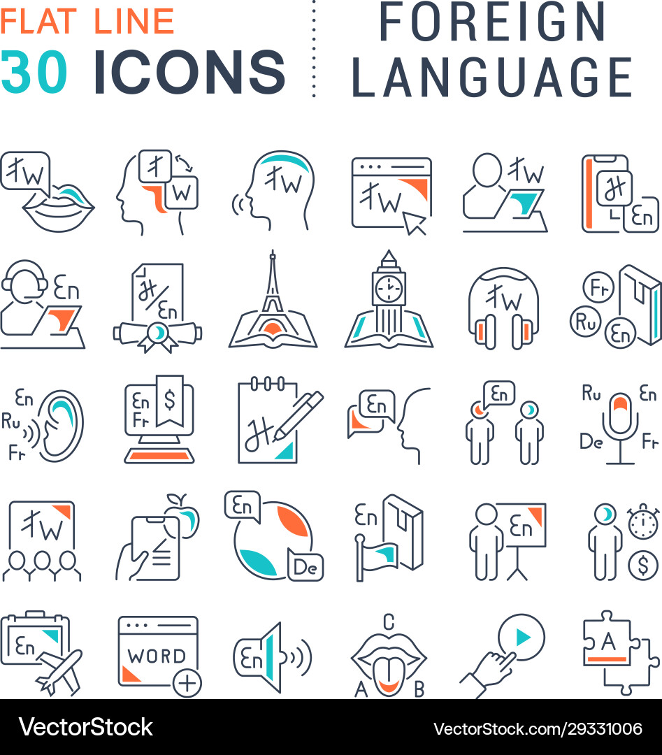 Foreign Language Line Icons vector image
