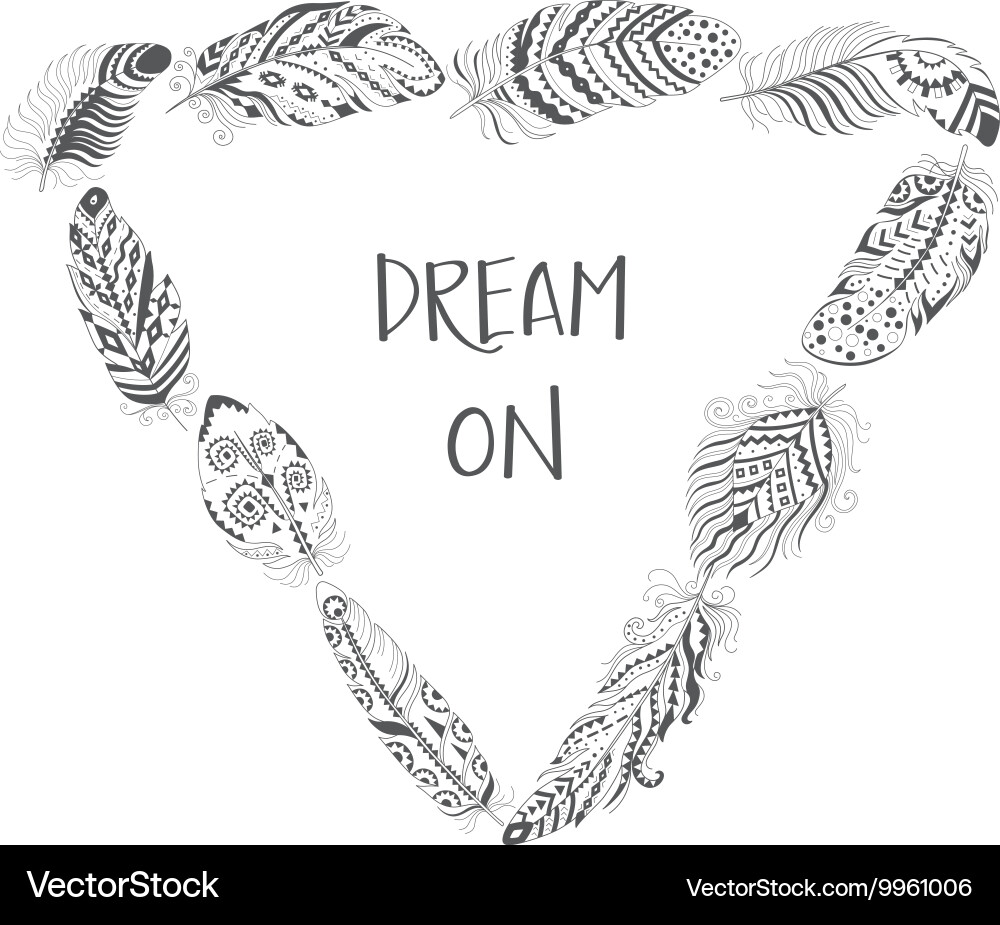 Frame with bird feathers isolated on white Vector Image