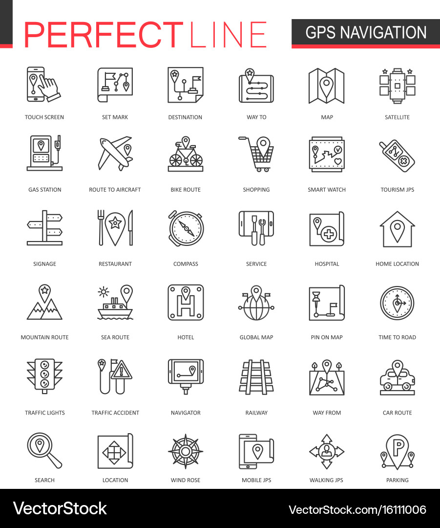 GPS Navigation Line Icons Set vector image