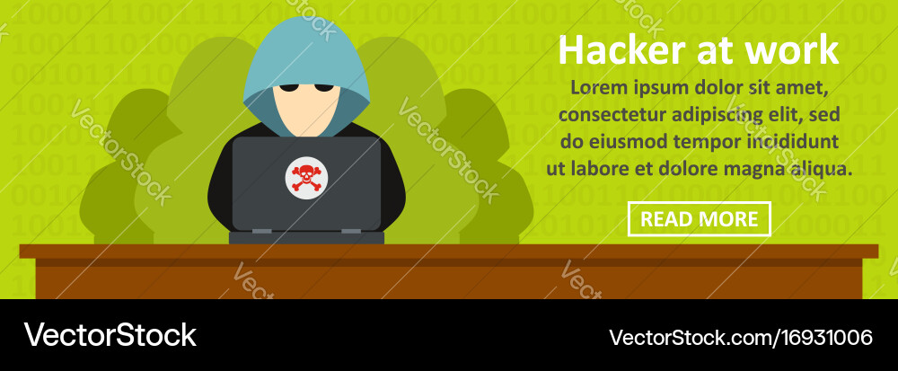 Hacker at work banner horizontal concept vector image
