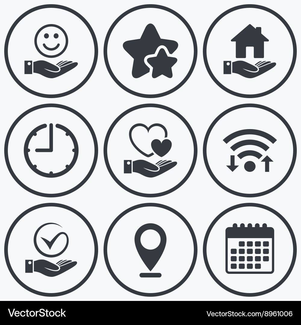 Hand Icon with Clock, Wifi & Heart Symbols Vector Image
