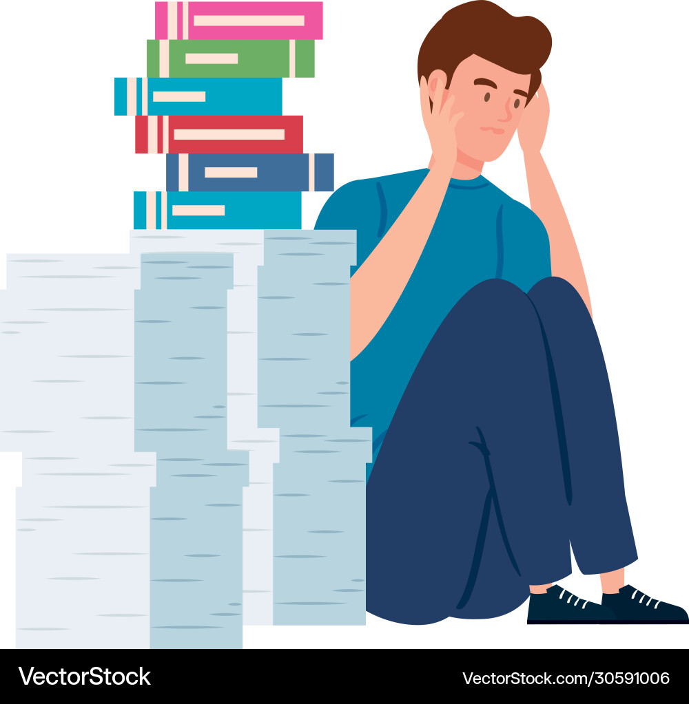 Man sitting with stress attack and stack Man sitting with stress attack and stack vector image
