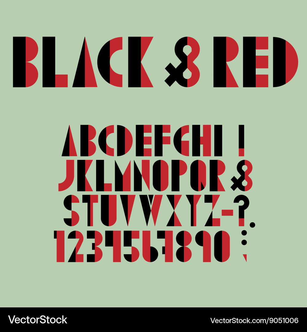 Red black font numbers and punctuation mark vector image