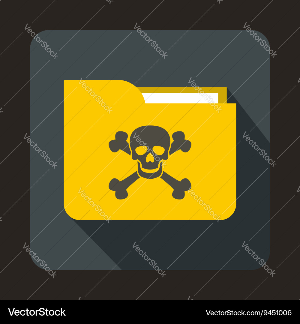 Yellow file folder with a skull icon flat style vector image