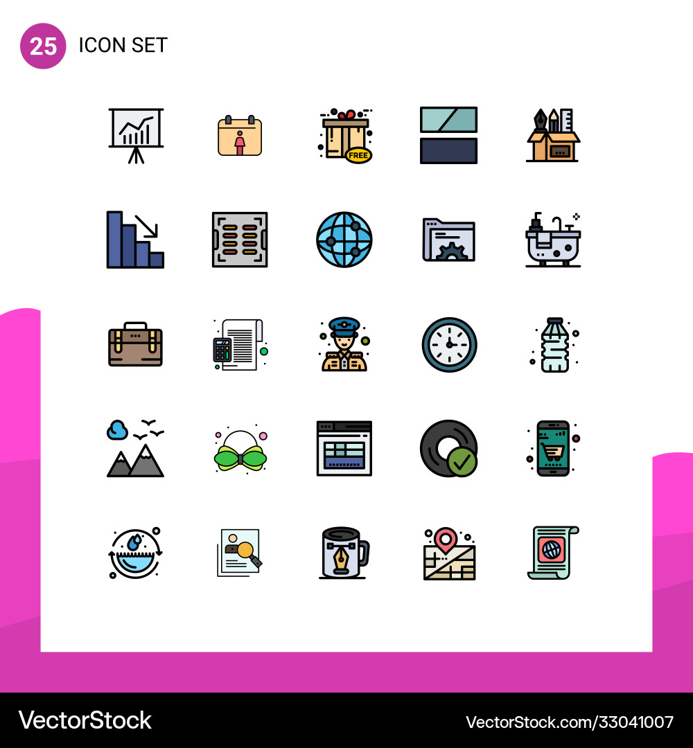25 user interface filled line flat color pack vector image