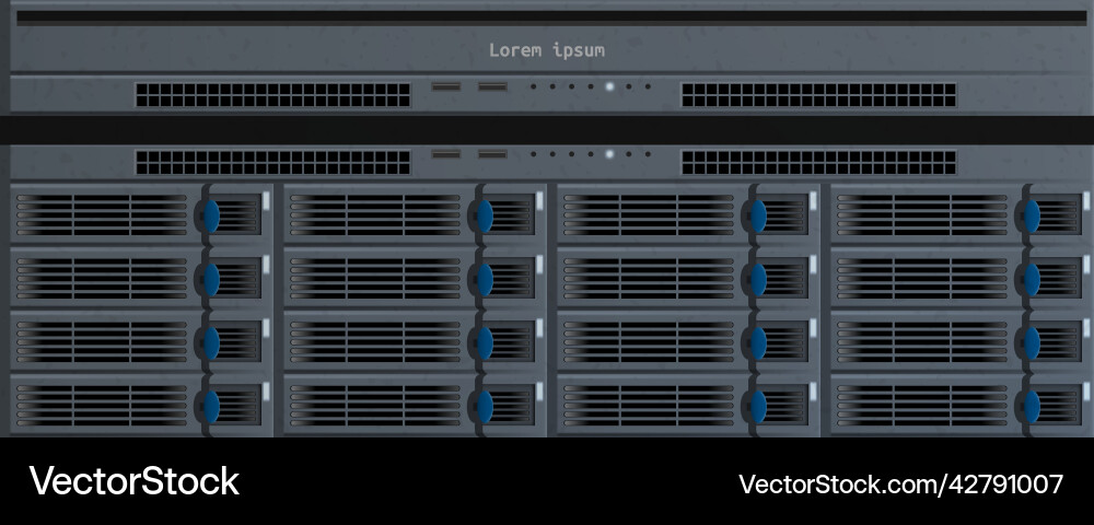 3d close up server rack cluster in data center 3d close up server rack cluster in data center Vector Image
