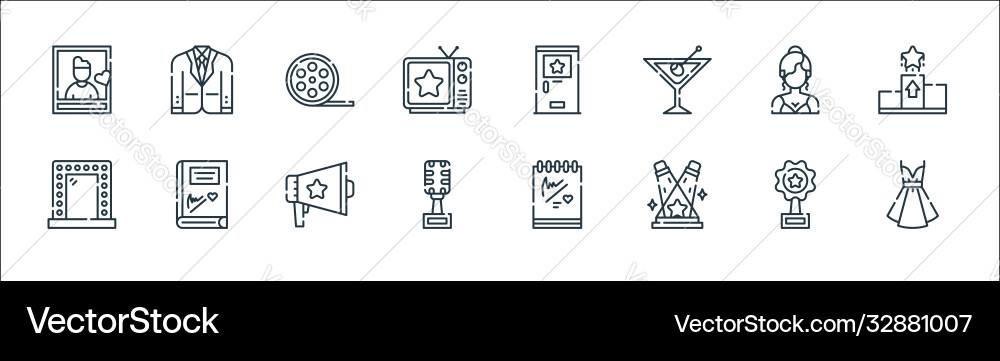 Fame line icons linear set quality Fame line icons linear set quality vector image