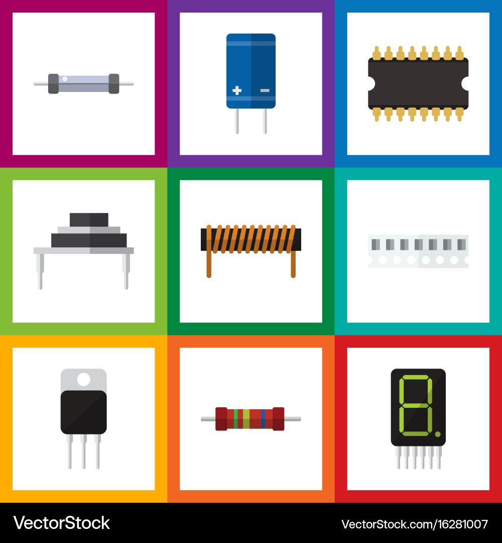 Flache Icon-Technologie-Set von Speichermikroprozessor vektorbild