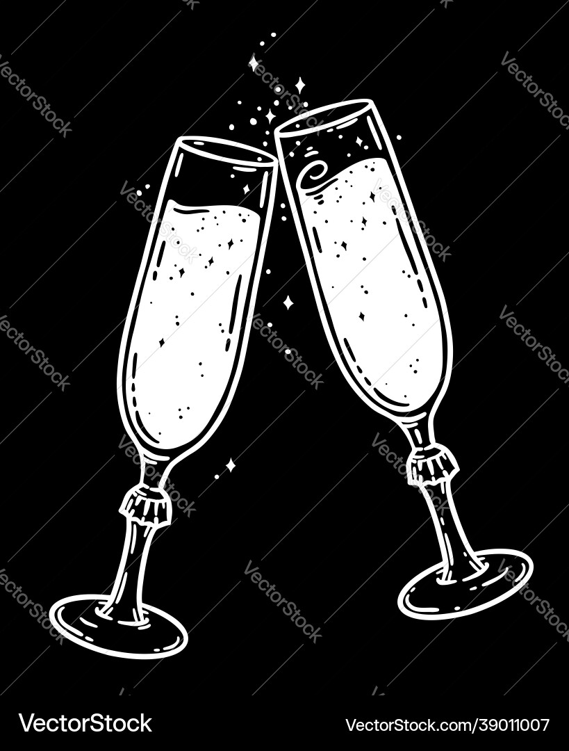 Flöte Champagnergläser Hand gezogen Flöte Champagnergläser Hand gezogen vektorbild