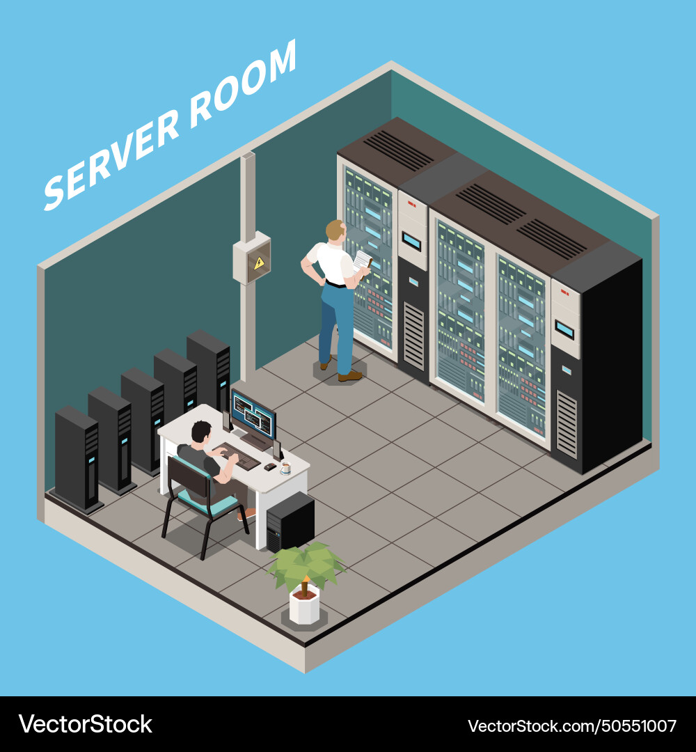 Isometric datacenter composition Isometric datacenter composition vector image