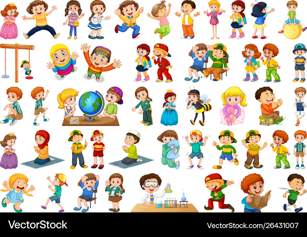 Kids in large group acting our varoous roles Kids in large group acting our varoous roles vector image