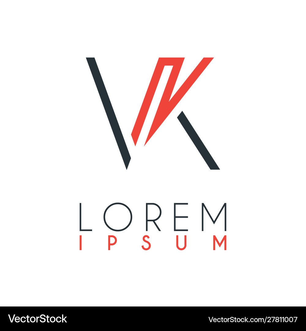 Logo between letter v and k or vk Logo between letter v and k or vk vector image