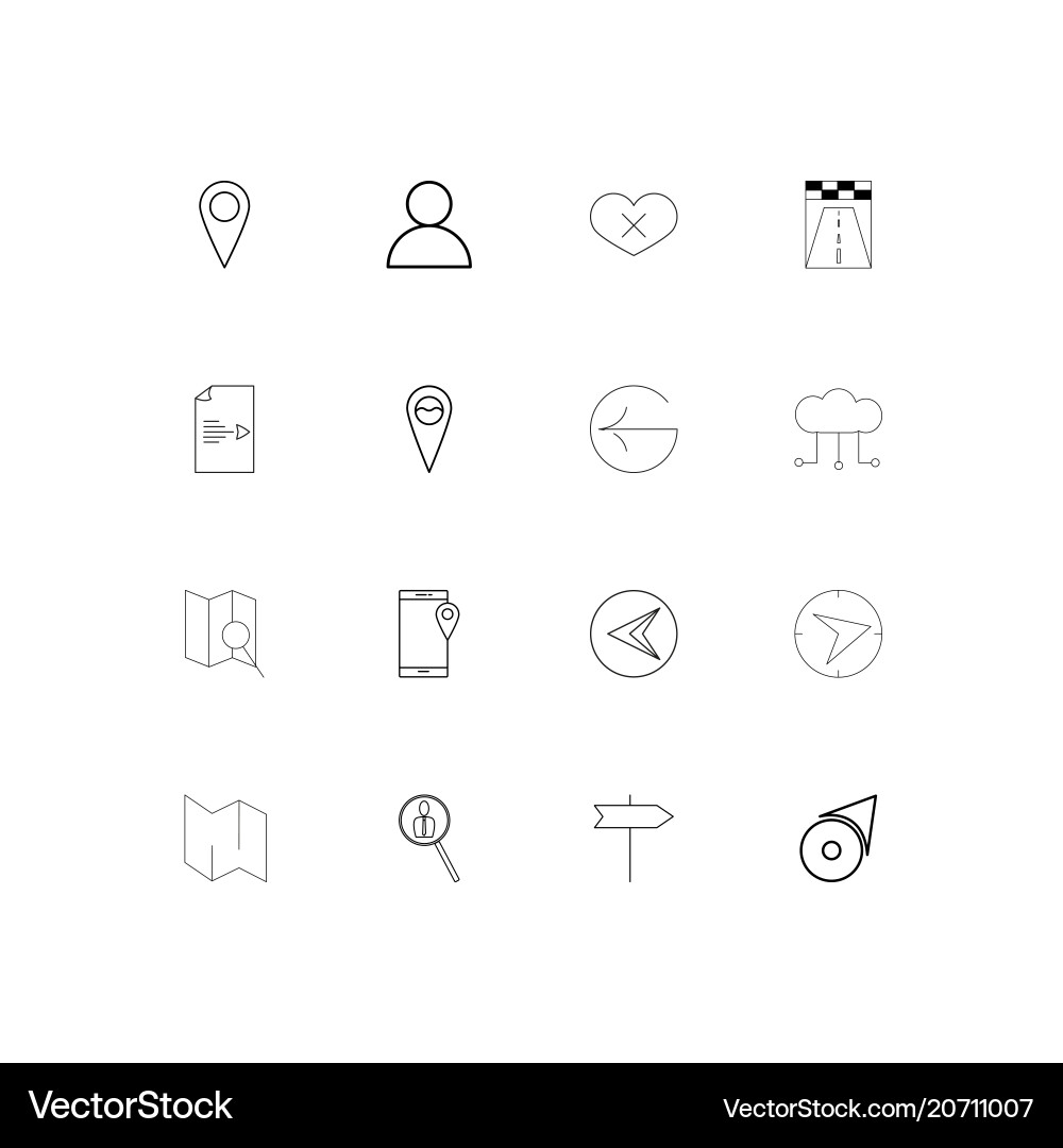 Maps and navigation simple linear icons set vector image