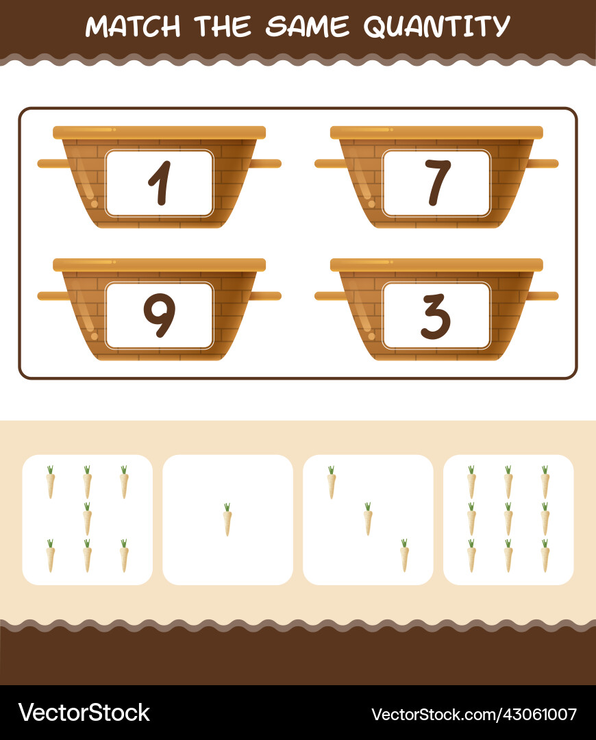 Match the same quantity of parsnip counting game Match the same quantity of parsnip counting game Vector Image
