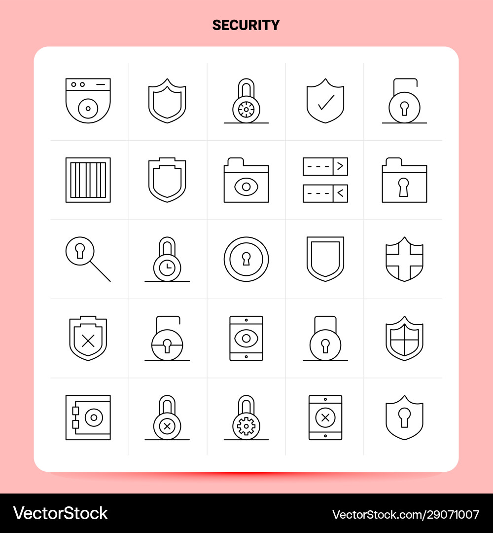 Outline 25 security icon set line style design Outline 25 security icon set line style design vector image