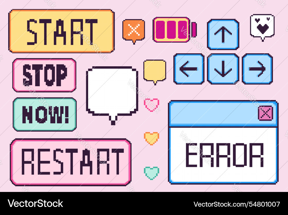 Pixel game ui elements kit Pixel game ui elements kit vector image