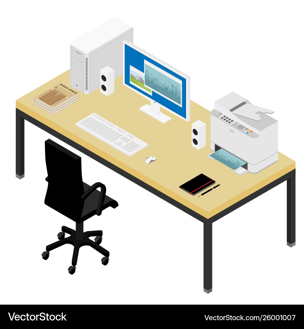 Schreibtisch und Sessel Computer Laptop Schreibtisch und Sessel Computer Laptop vektorbild