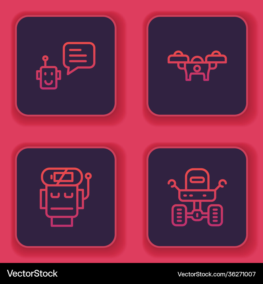 Set line bot robot low battery charge drone Set line bot robot low battery charge drone vector image