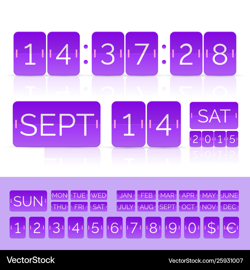 Violet flat calendar with analog flip timer Violet flat calendar with analog flip timer vector image
