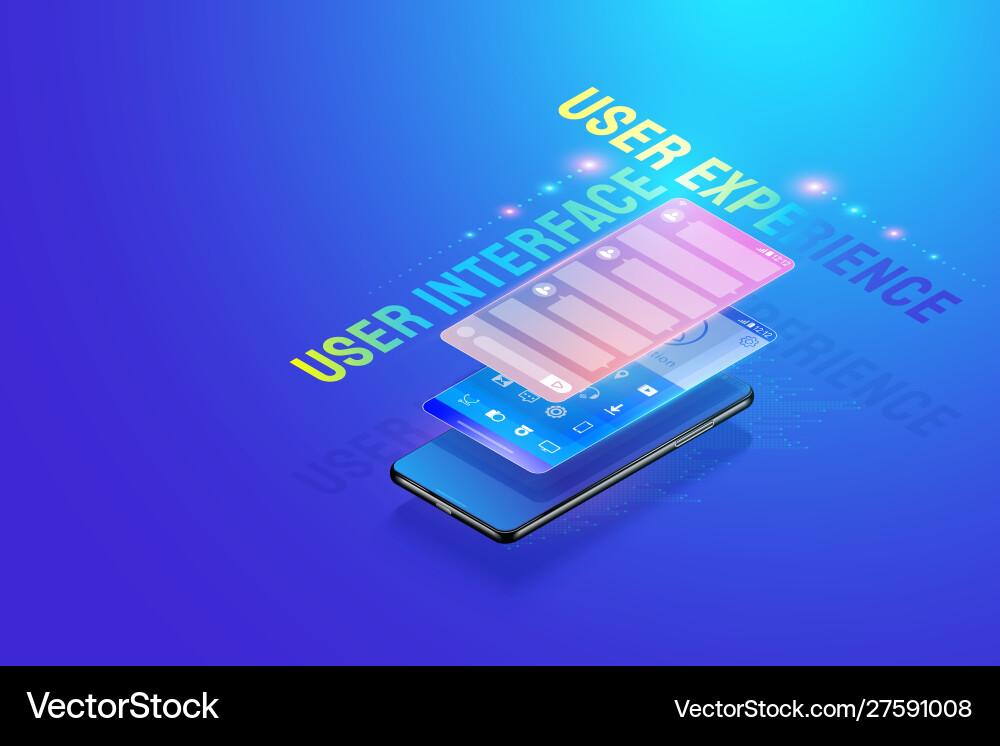 3d isometric mobile app ui ux design creating 3d isometric mobile app ui ux design creating vector image