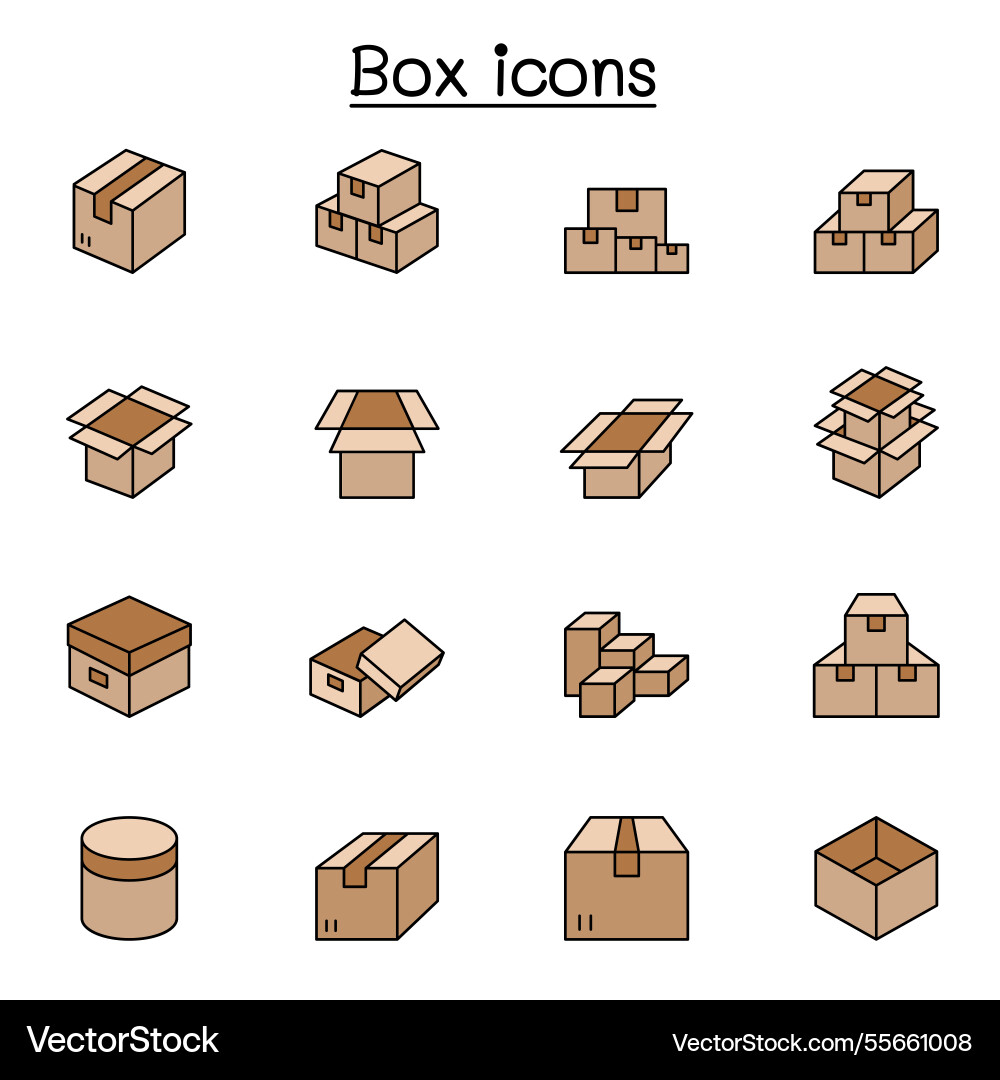 Box icon set in color line style Box icon set in color line style vector image
