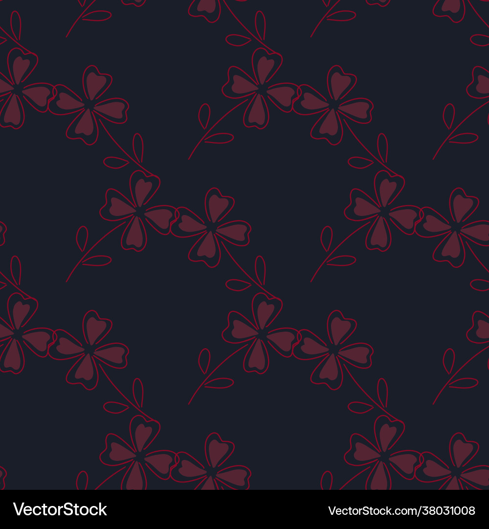 Dark seamless pattern with red four-leaf clover Vector Image
