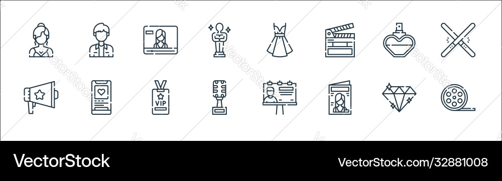 Fame line icons linear set quality Fame line icons linear set quality vector image