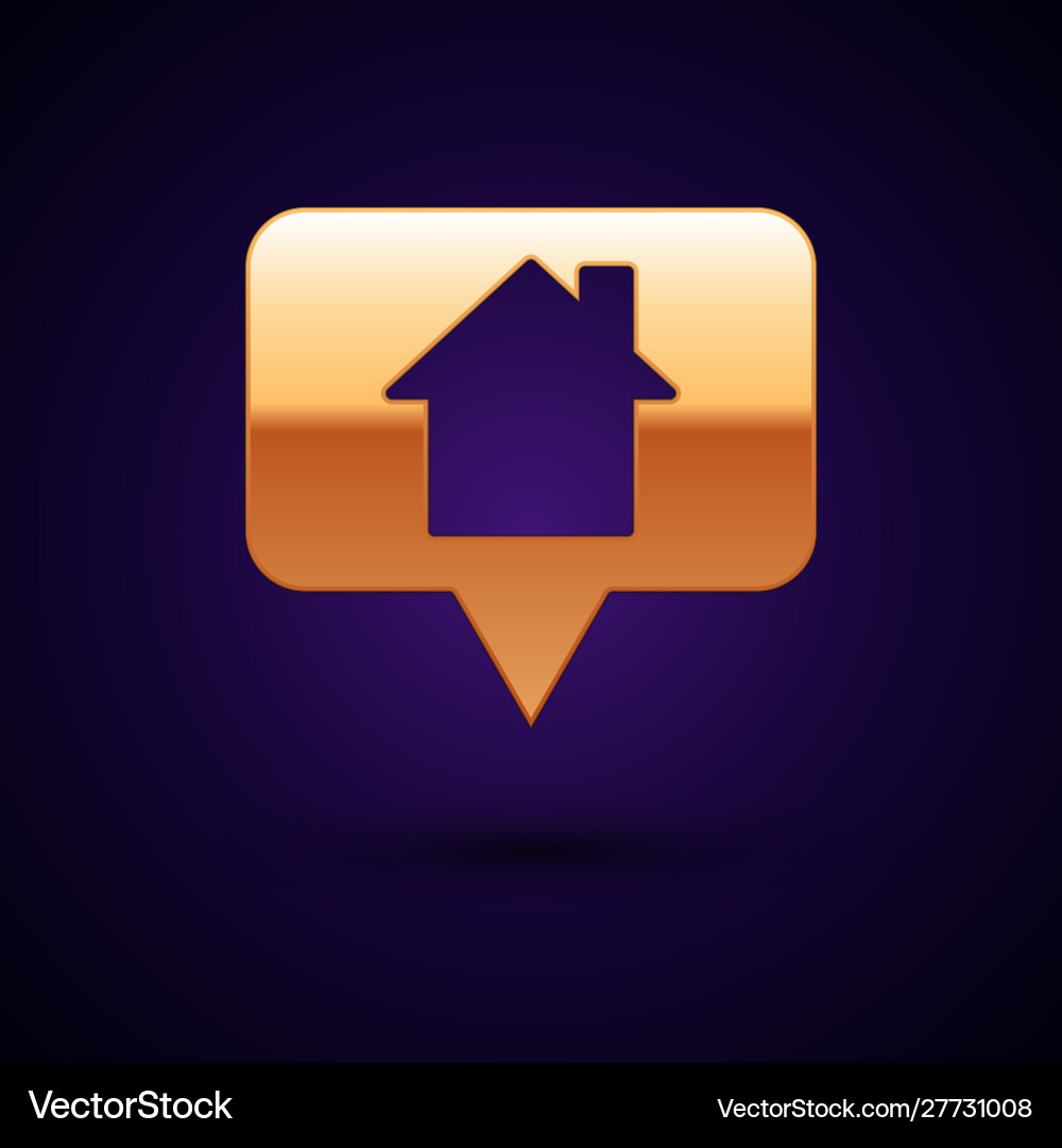 Gold map pointer with house icon isolated on dark Gold map pointer with house icon isolated on dark vector image