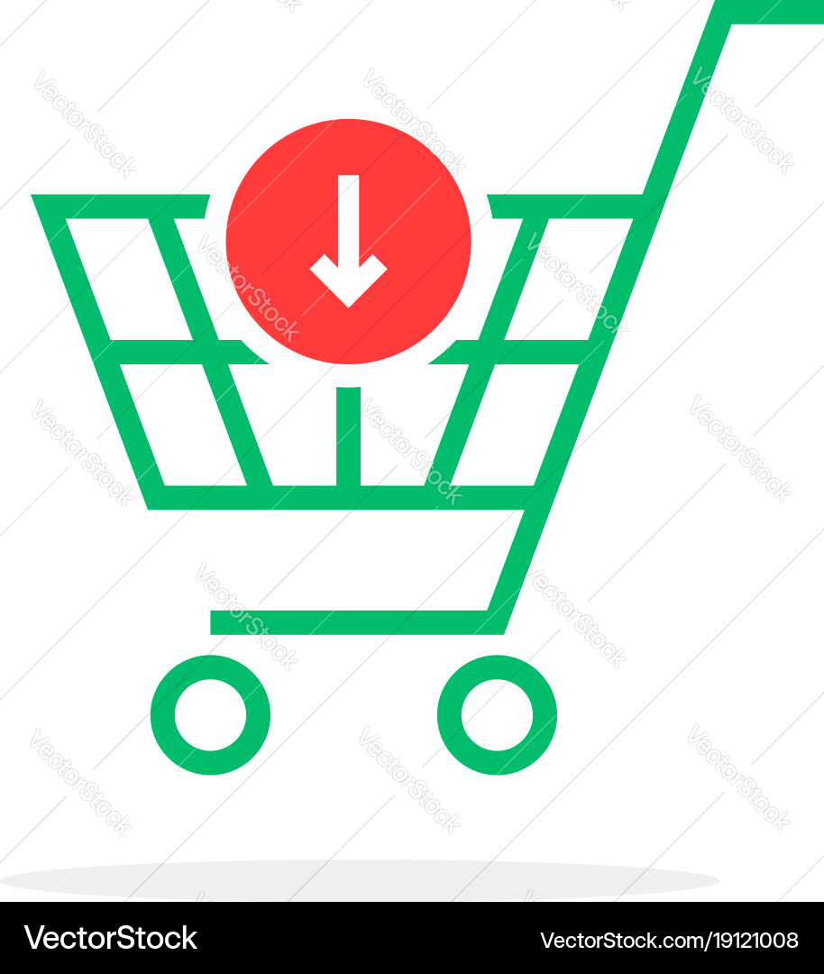 Green thin line simple shopping cart with add vector image