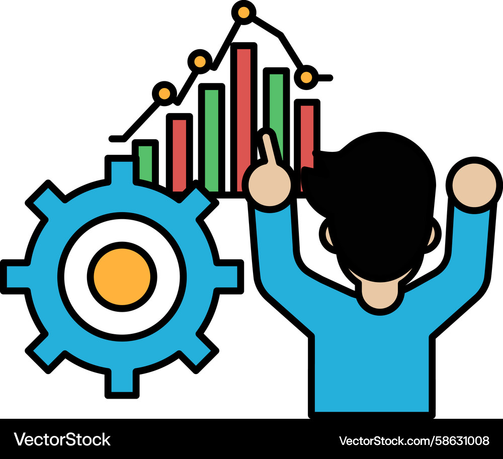 Man with Gears and Graphs - Business Concept Vector Image