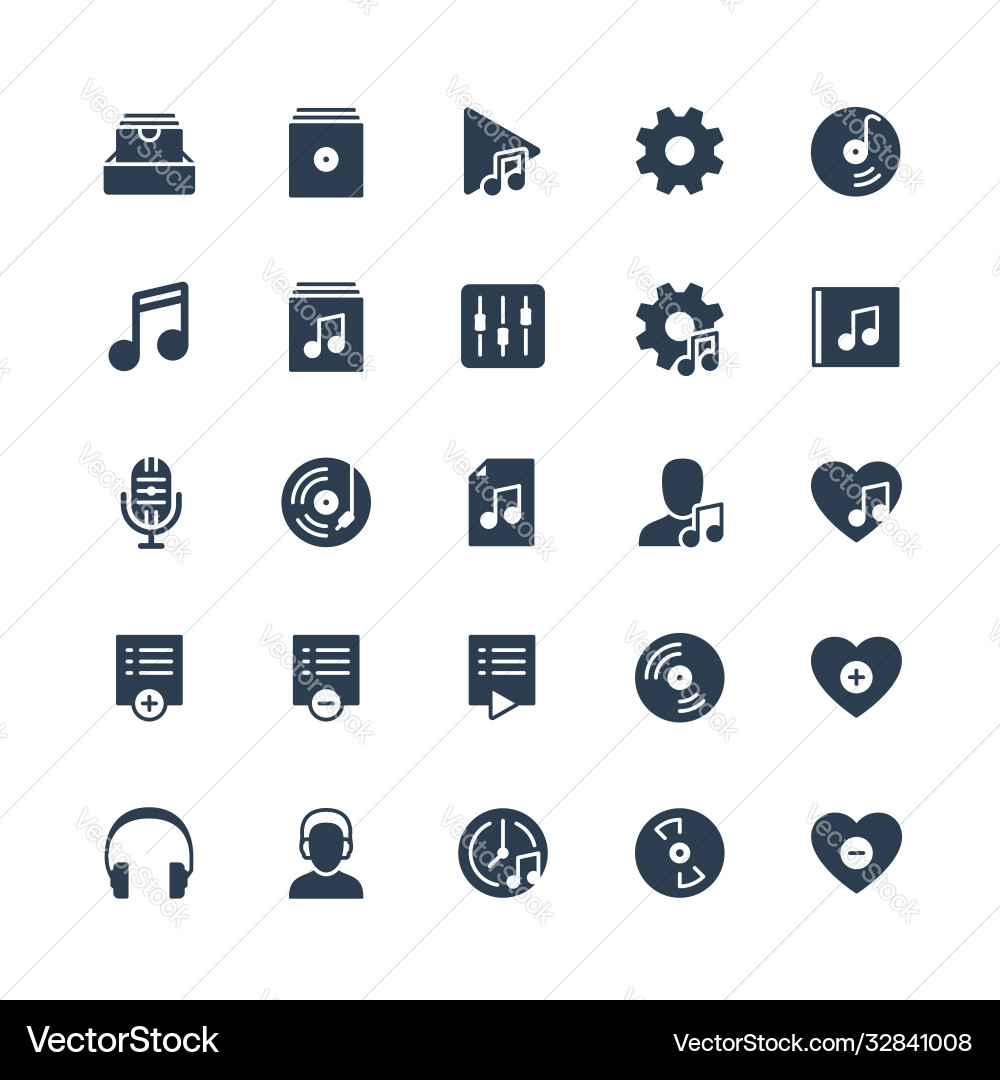 Music player ui related icon set in glyph style Music player ui related icon set in glyph style vector image
