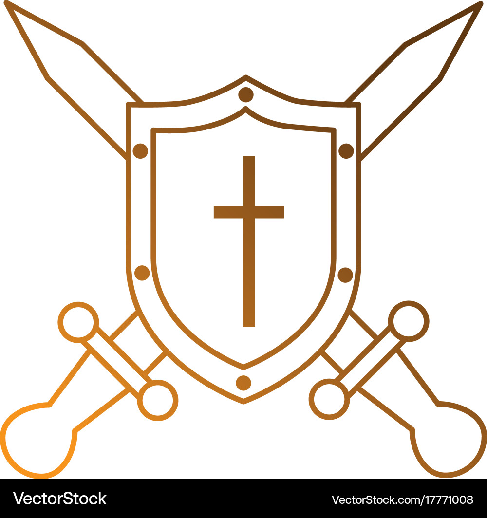 Pixelated shield with sword game icon Vector Image