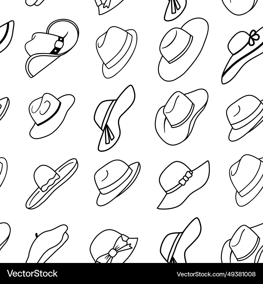 Seamless pattern with hats in line art vector image