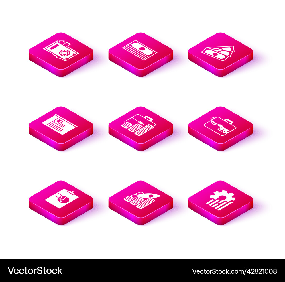 Set clipboard with graph chart rocket flying up Vector Image