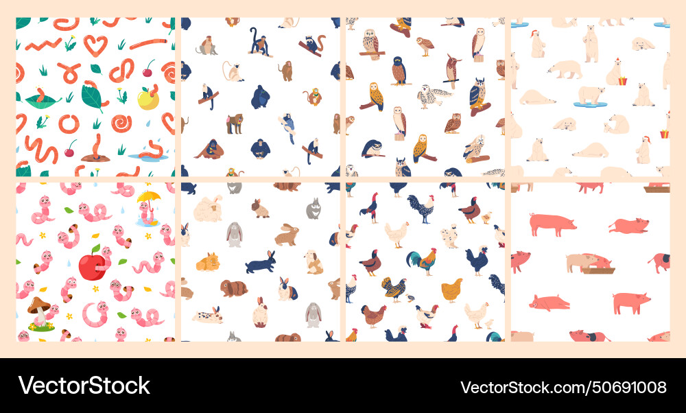 Set of seamless patterns featuring different Set of seamless patterns featuring different vector image