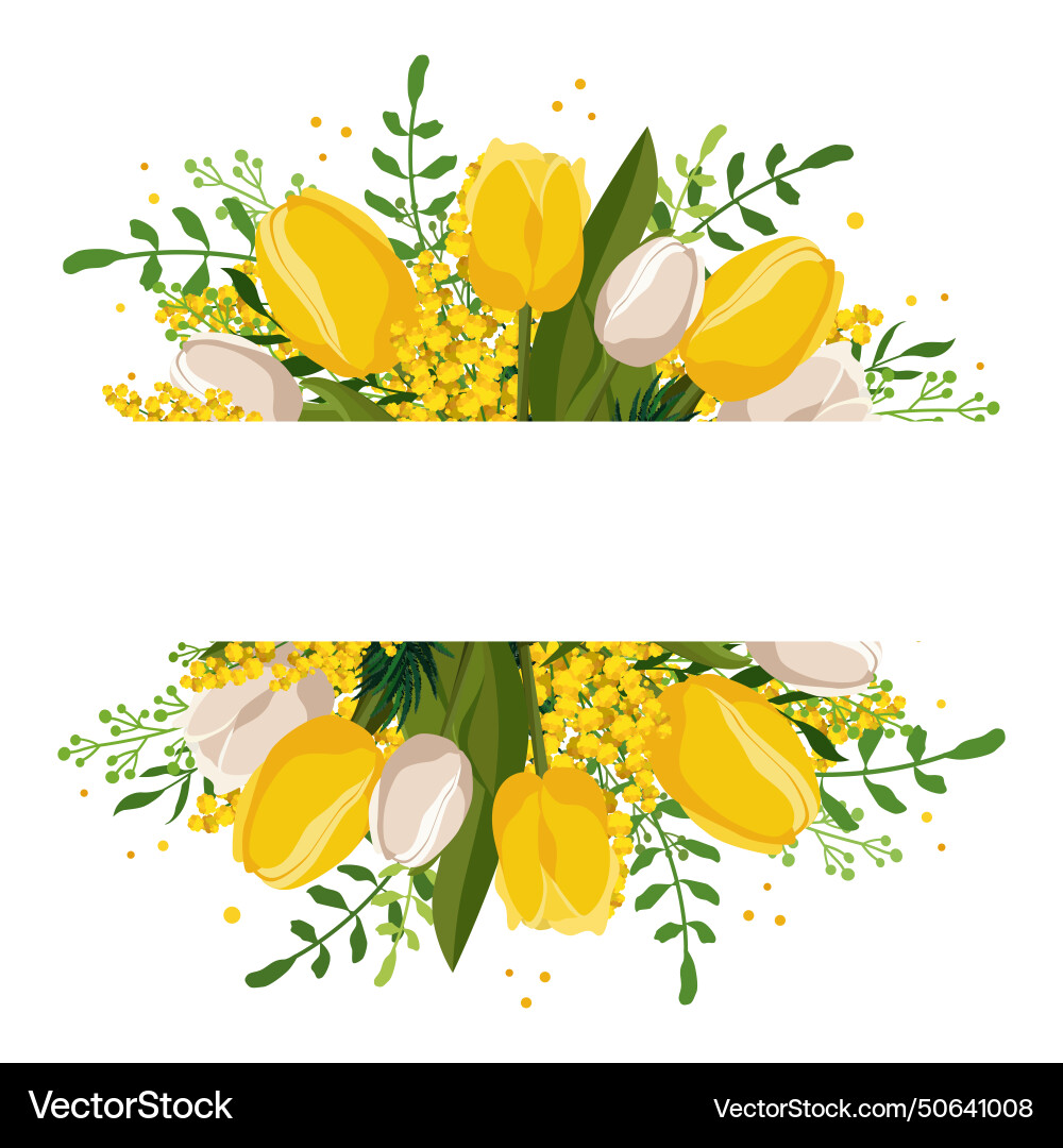Spring rectangular frame with yellow tulip mimosa Vector Image