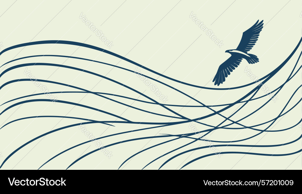 Abstract soaring bird over wavy lines symbolizing vector image