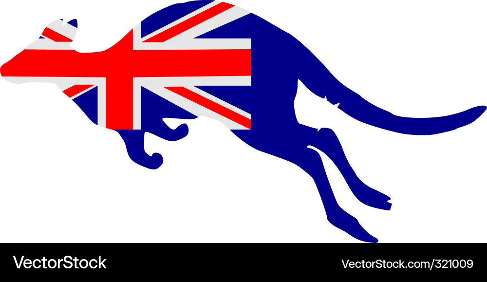 Australian Flag with Kangaroo Silhouette Vector Image